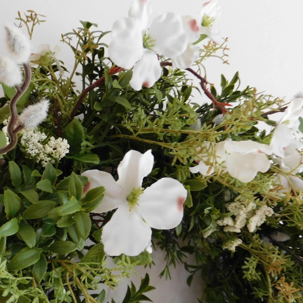 Year Round Greenery Wreath with‎ White Dogwood and Willow Branches Spring